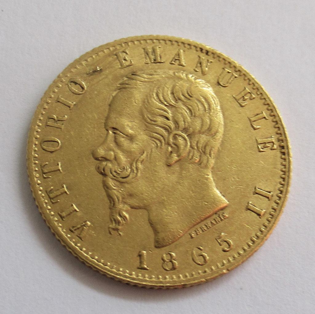 Italië 20 lire 1865, Verzenden, Italië, Goud