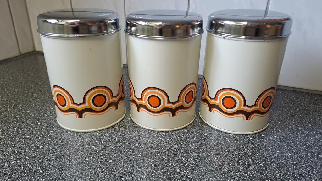 3 vintage Brabantia voorraadblikken - Jaren '70 design, Antiek en Kunst, Ophalen of Verzenden