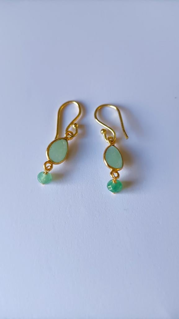 Fraaie zilver vergulde oorbellen met Aventurijn, Hangers, Verzenden, Nieuw, Met edelsteen