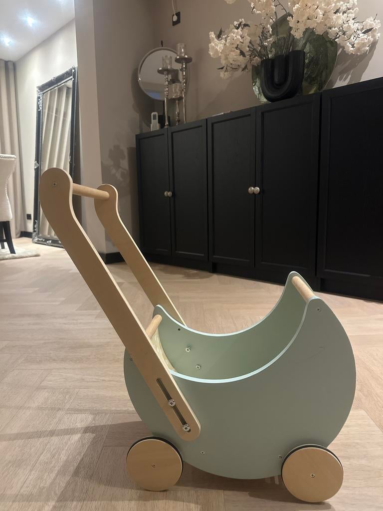 Houten poppenwagen - Mintgroen met stippen, Ophalen of Verzenden, Gebruikt, Overige typen