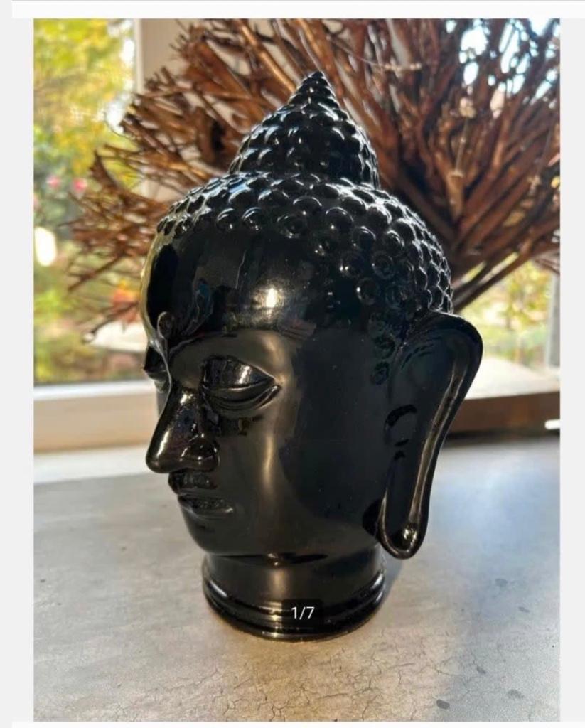 Glazen Boeddha Hoofd - Decoratief - 24 cm, Antiek en Kunst, Ophalen of Verzenden
