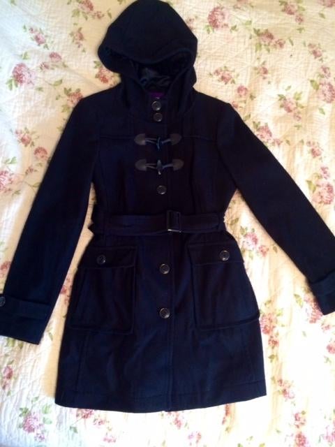 MEXX donkerblauw hooded duffle mantel coat houtje touwtje 42, Mexx, Blauw, Maat 42/44 (L), Nieuw