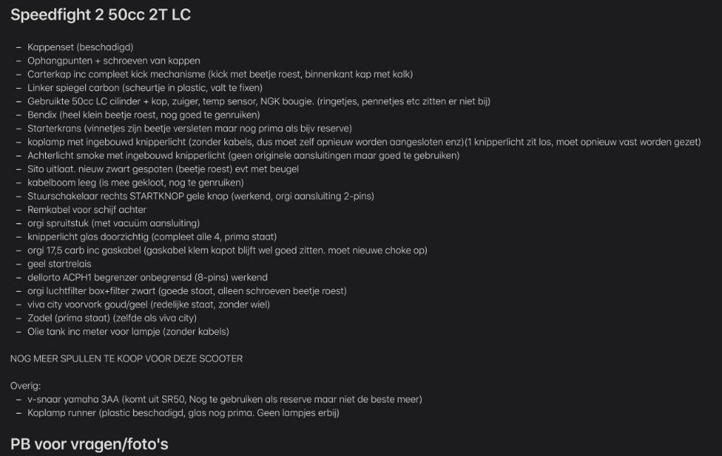 Diverse onderdelen Speedfight 1/2 of Viva City, Ophalen of Verzenden, Gebruikt, Overige typen, Peugeot