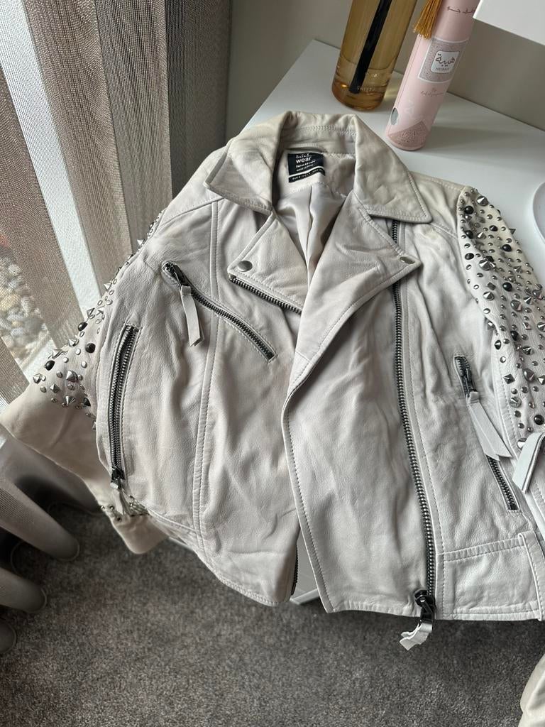 Leer jacket, Maat 38/40 (M), Wit, Ophalen of Verzenden, Zo goed als nieuw