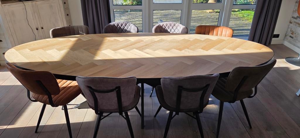 Ovale eettafel eik visgraat 280 x 120 NIEUWSTAAT, Ophalen, 100 tot 150 cm, Eikenhout, 200 cm of meer