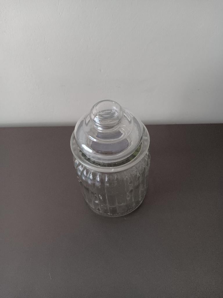 Glazen voorraadpot met deksel geribbelde structuur, Huis en Inrichting, Keuken | Keukenbenodigdheden, Ophalen of Verzenden, Gebruikt