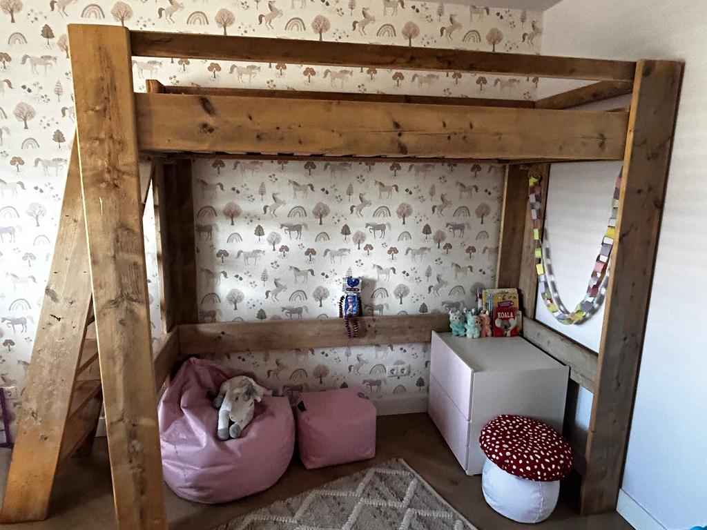 Hoogslaper van steigerhout - robuust en sfeervol, Kinderen en Baby's, Kinderkamer | Stapelbedden en Hoogslapers, Gebruikt, Hoogslaper