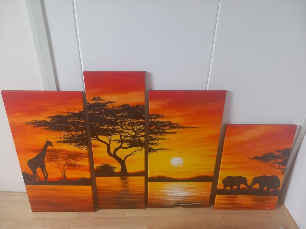 Canvas schilderij safari 4 luik, Ophalen, Minder dan 50 cm, Gebruikt, Schilderij