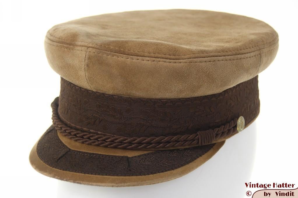 Vintage Kapiteinspet Prinz Heinrich beige bruin suede 55 = S, Kleding | Heren, Hoeden en Petten, Gedragen, Pet, 57 cm (M, 7⅛ inch) of minder