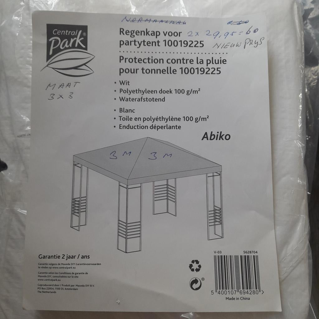 Nieuwe kappen voor partytent/prieel 3x3m (2 regenkappen), Tuin en Terras, Partytenten, Partytent, Minder dan 4 meter, Nieuw, Minder dan 5 meter