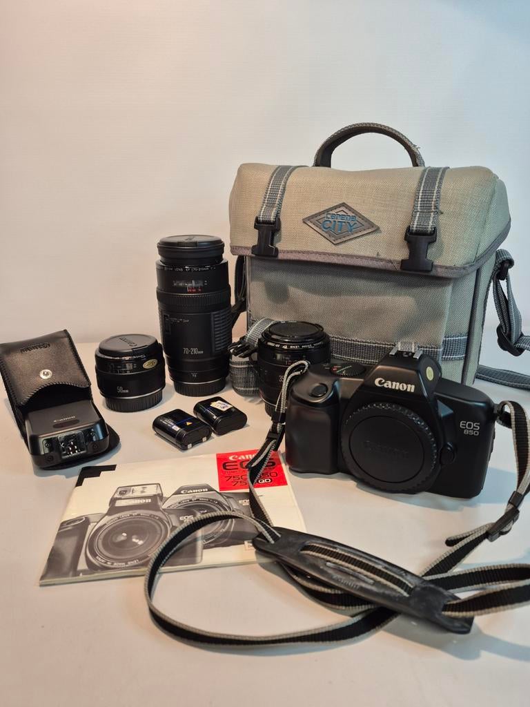 Canon EOS 850 spiegelreflexcamera met accessoires, Canon, Gebruikt, Ophalen of Verzenden, Geen optische zoom