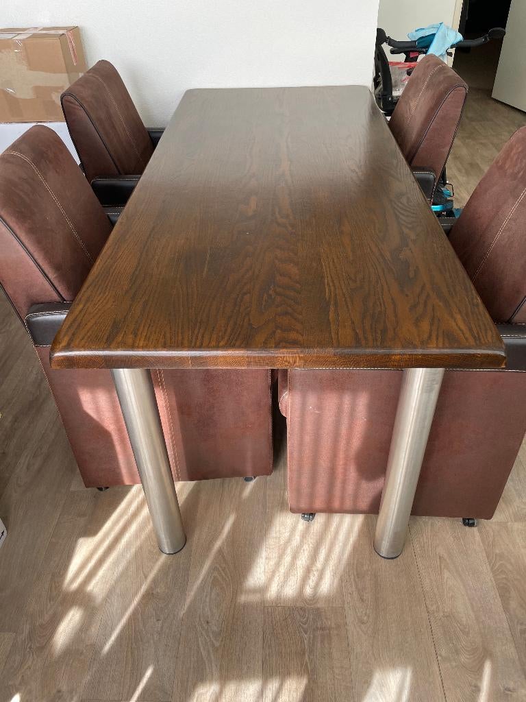 Massief eiken eethoek, Ophalen, Gebruikt, Eikenhout, 50 tot 100 cm