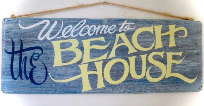 Houten bord / Beach House / strand / vintage / Ibiza /zee, Hout, DeKameraadschap, Dj.kammeraat@telfort.nl, Met ophangsysteem