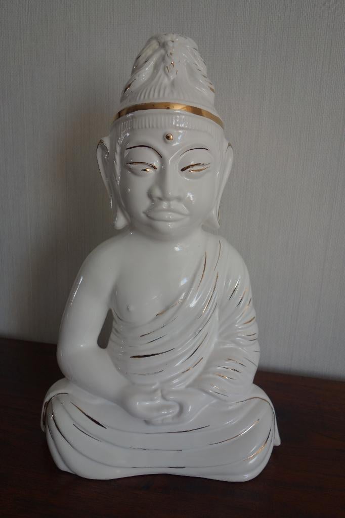 Boeddha porselein wit met goud accent, Ophalen of Verzenden, Zo goed als nieuw