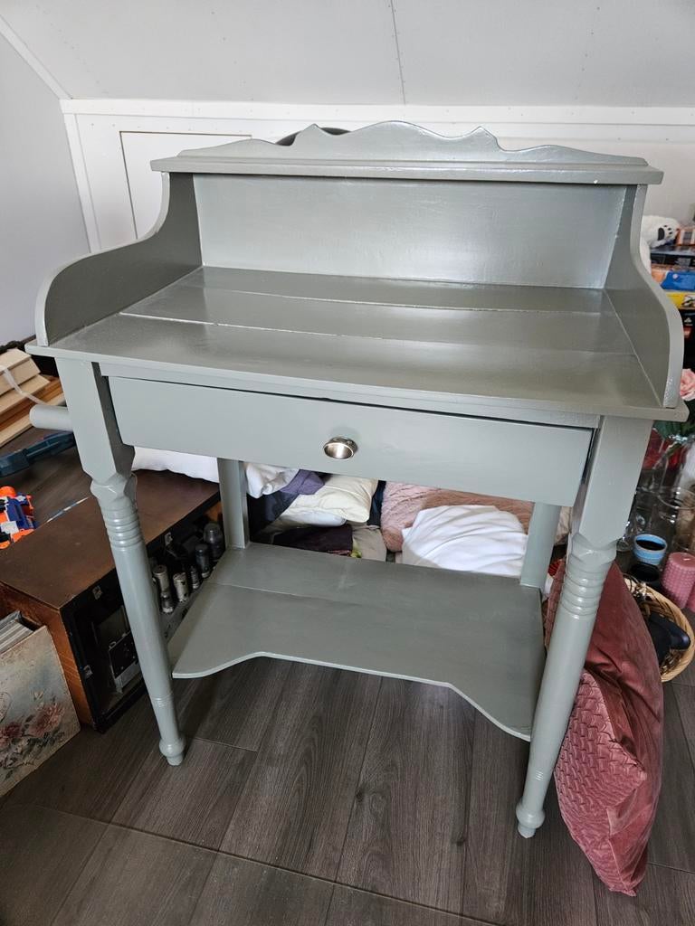 Brocante vintage commode, sidetable met lade en haken groen, Ophalen, Zo goed als nieuw, Brocante