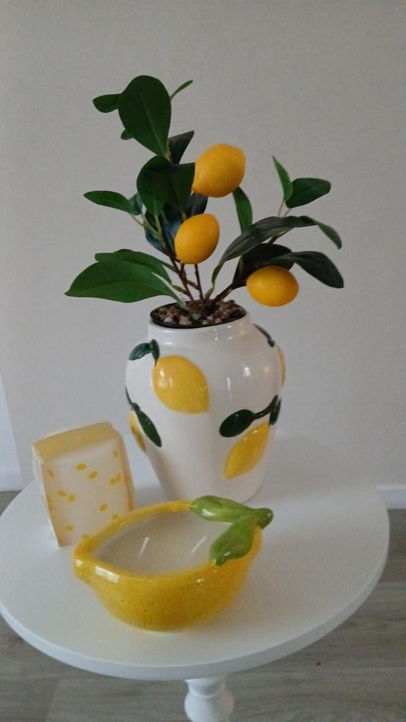 Leuke decoratie set: citroenvaas, schaal en kaars, Ophalen, Meerkleurig, Mediterraans, Zo goed als nieuw