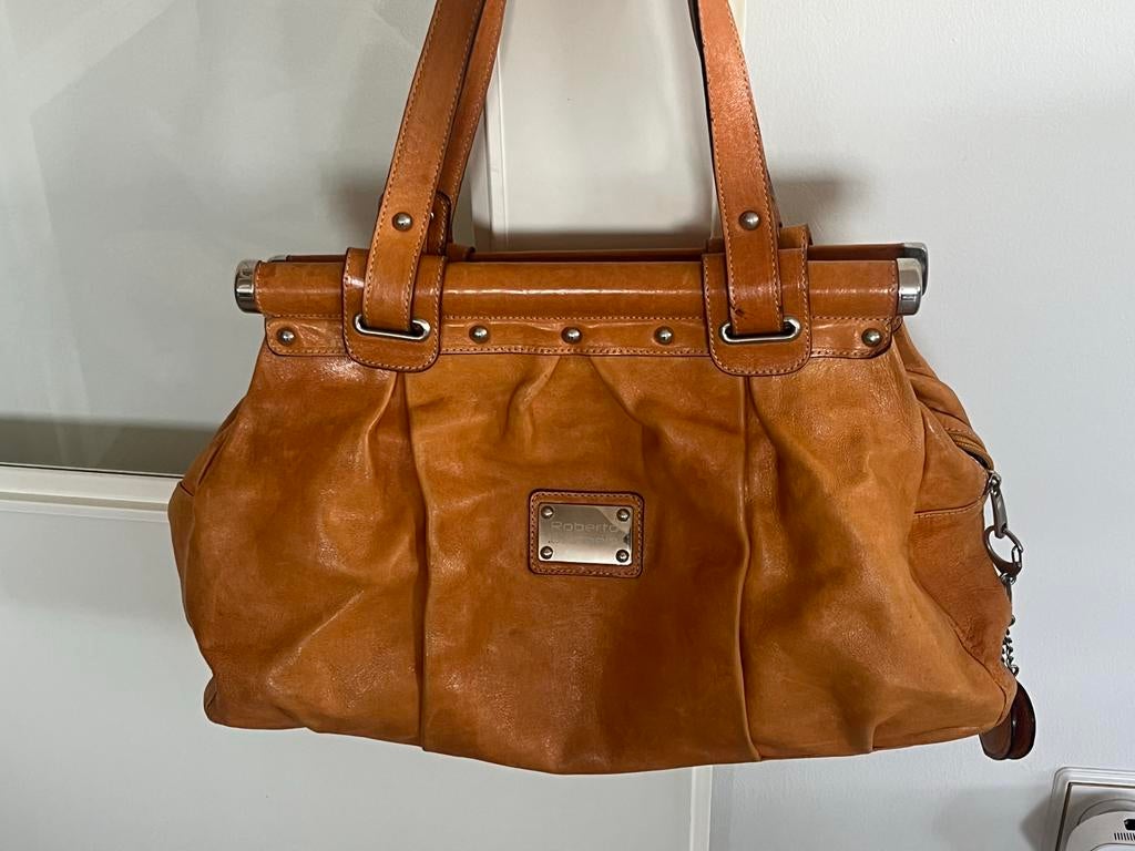 Roberto d'Angelo Leren Handtas - Made in Italy, Sieraden, Tassen en Uiterlijk, Tassen | Damestassen, Gebruikt, Handtas, Bruin
