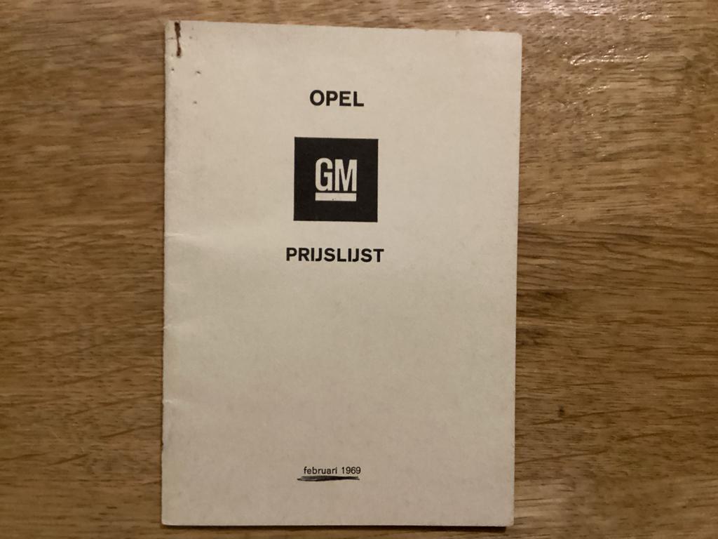 Opel GM Prijslijst Februari 1969 - alle Modellen, Ophalen of Verzenden, Gelezen, Opel