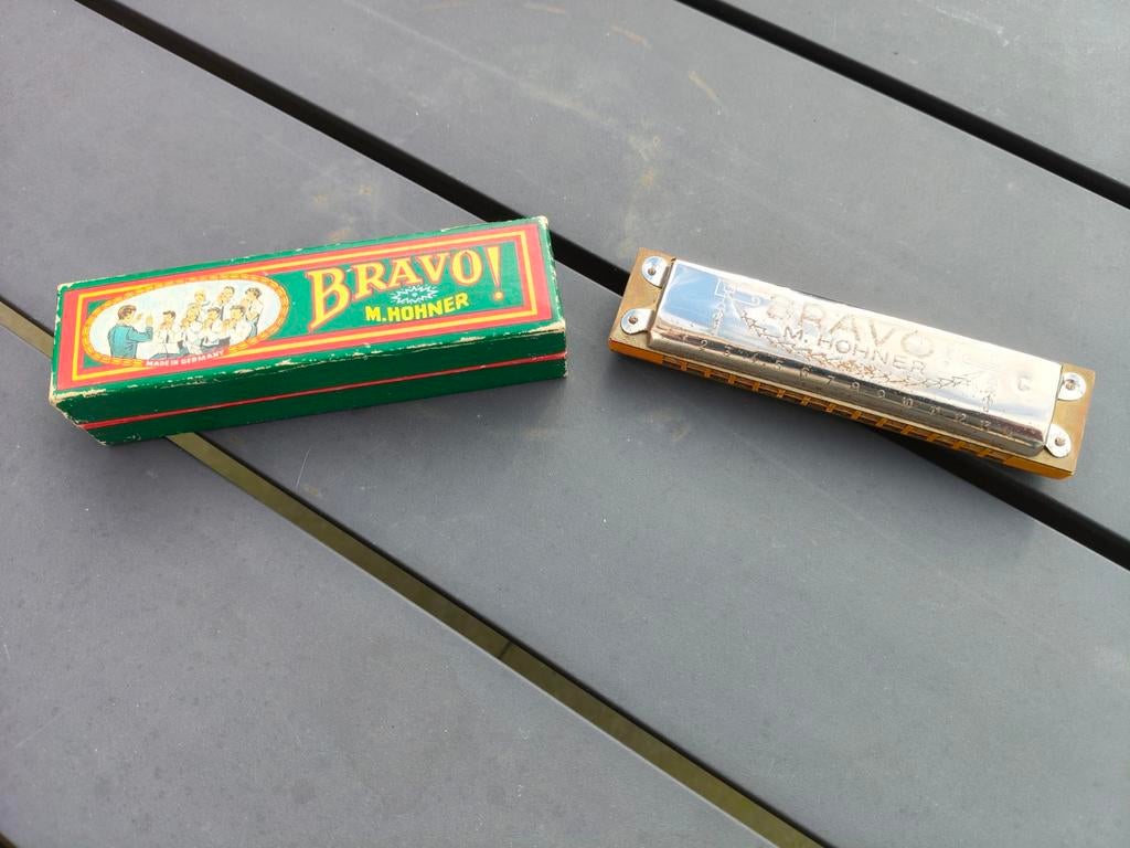 Mondharmonica M. Hohner, BRAVO type C brocante mondharmonica, Gebruikt, Ophalen of Verzenden, Met koffer of doosje, C-mondharmonica