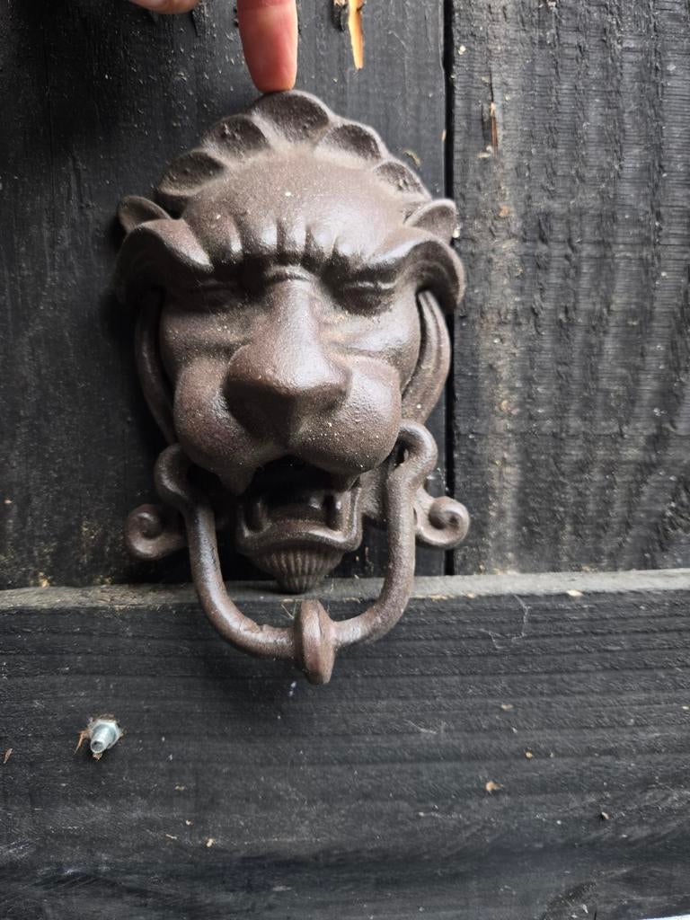 Antieke metalen deurklopper leeuwenkop, Ophalen of Verzenden