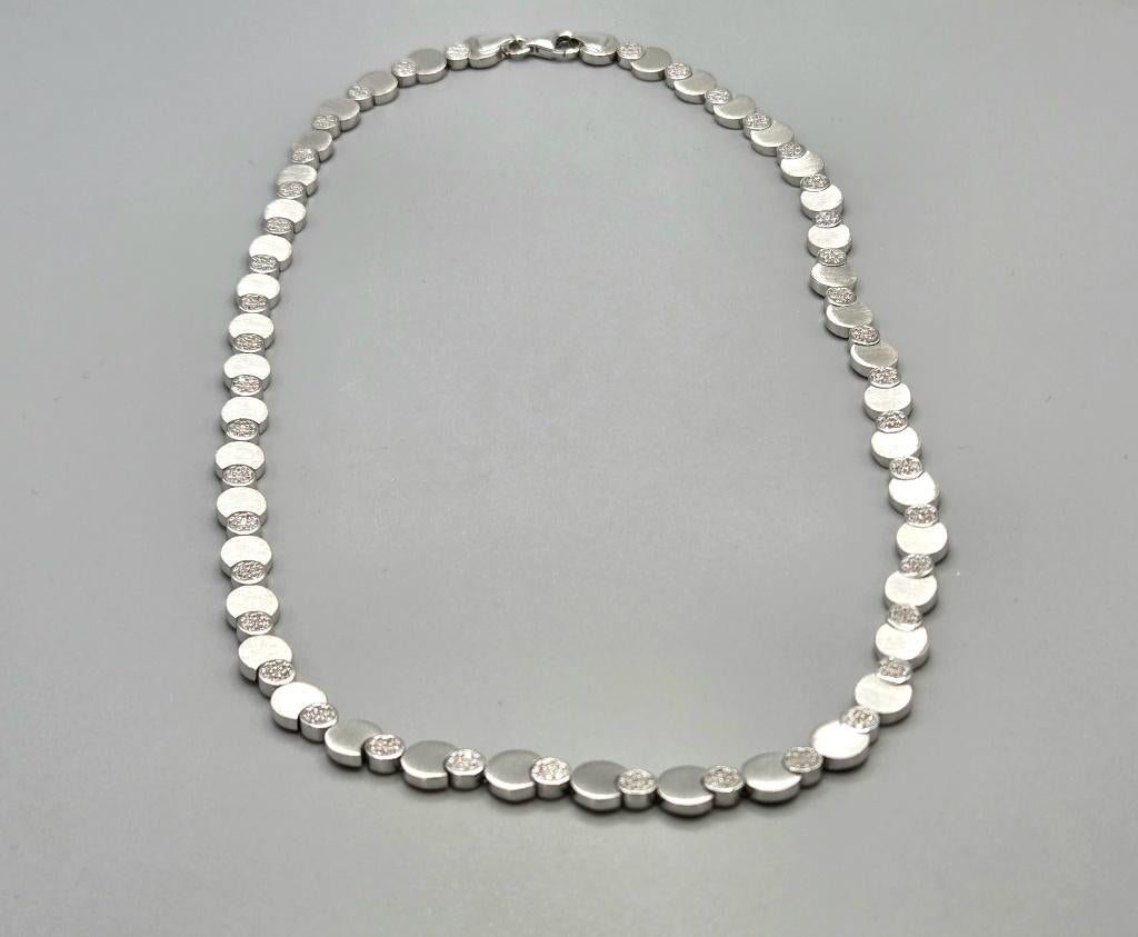 Zilveren bolletjes ketting met zirkonia's. 2026/194, ., Nieuw, Ophalen of Verzenden, .