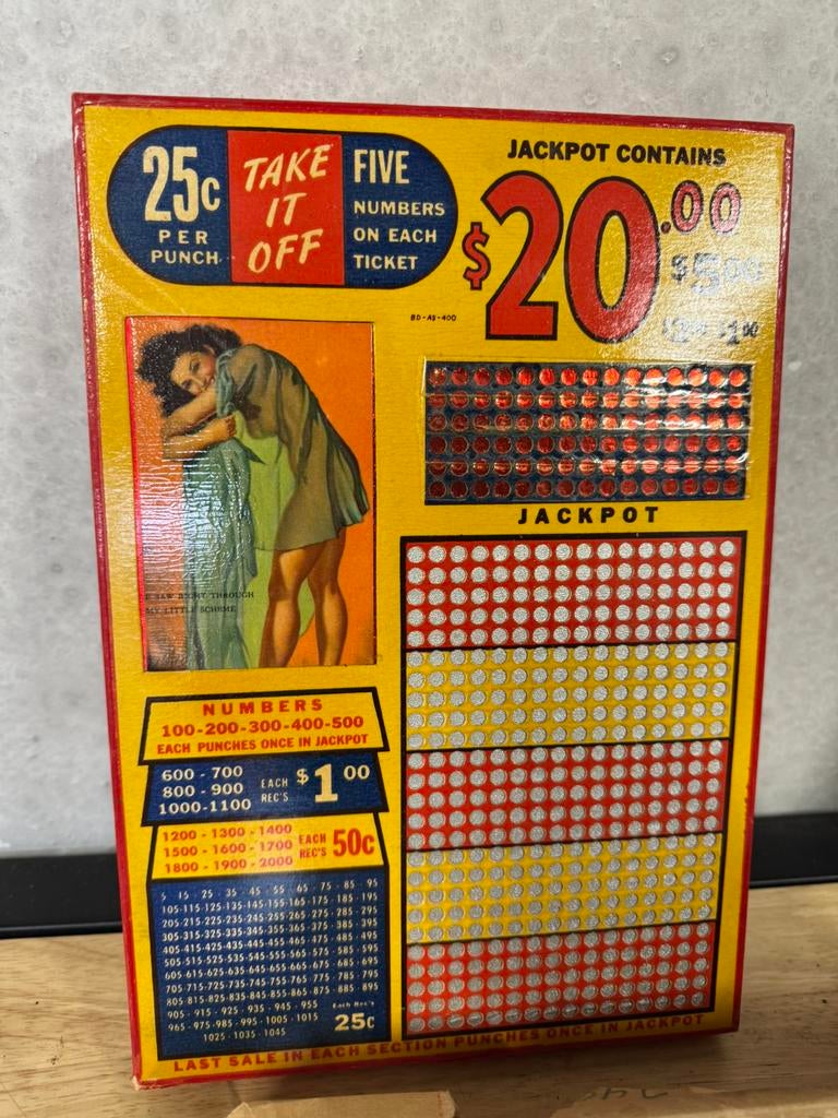 6 maal pin-up punchboards, Overige munten, Ophalen of Verzenden, Gebruikt