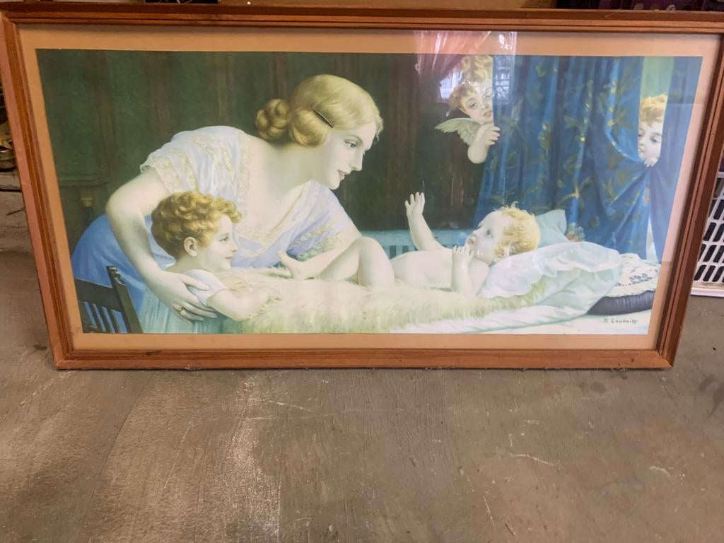 Antieke lijst met afbeelding moeder en kinderen, Antiek en Kunst, Ophalen