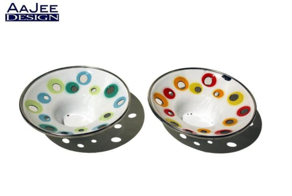 2 Vintage Space Age Ikea waxinelichthouders - Emaille - 80's, Gebruikt, Ophalen of Verzenden, Metaal, Overige kleuren