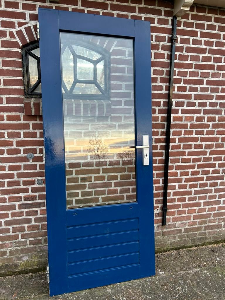 Hardhouten achterdeur 82,7x201,5cm., Doe-het-zelf en Verbouw, Ophalen, 80 tot 100 cm, 200 tot 215 cm, Glas