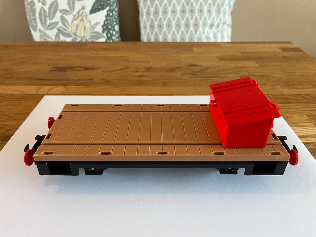 Playmobil 4104 platte wagon (geen wanden) met werktreinkist, Ophalen of Verzenden, Gebruikt, Los playmobil