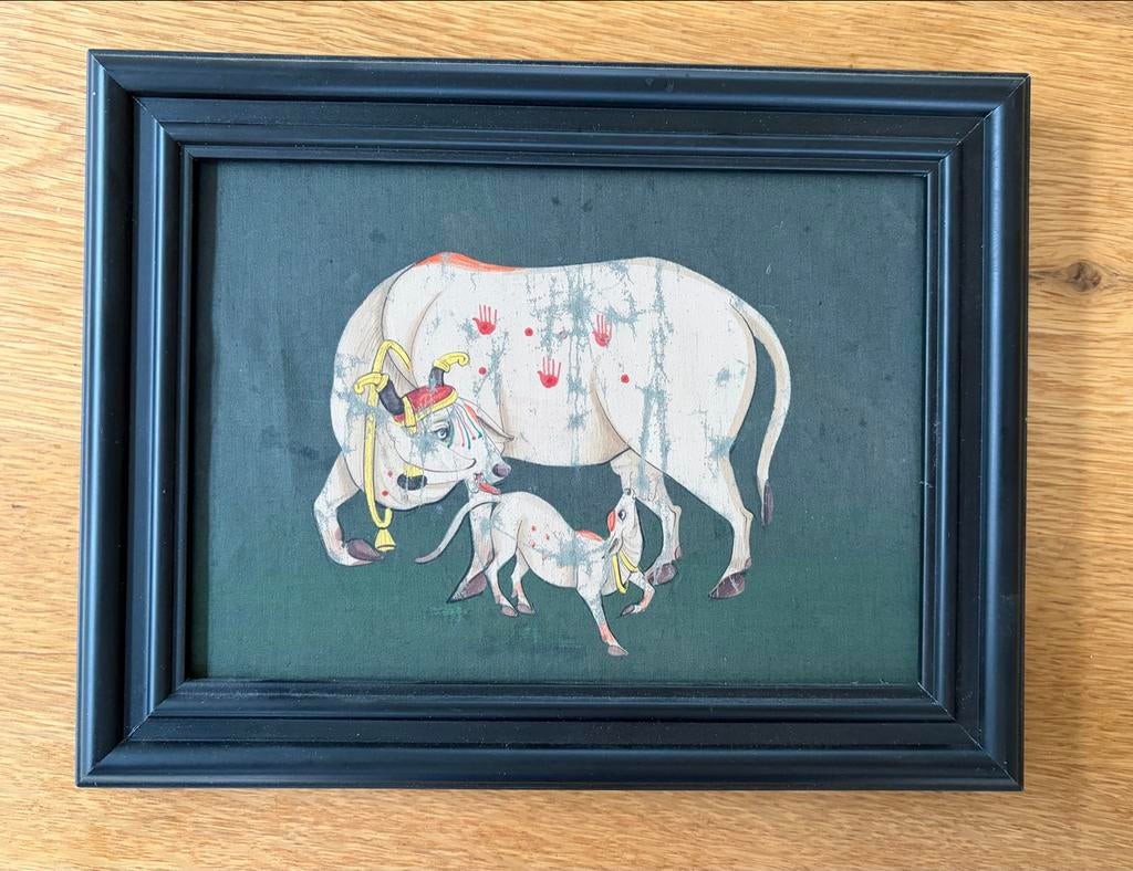 Pichwai Schilderij - Heilige Koe en Kalf - Indiase Kunst, Ophalen of Verzenden