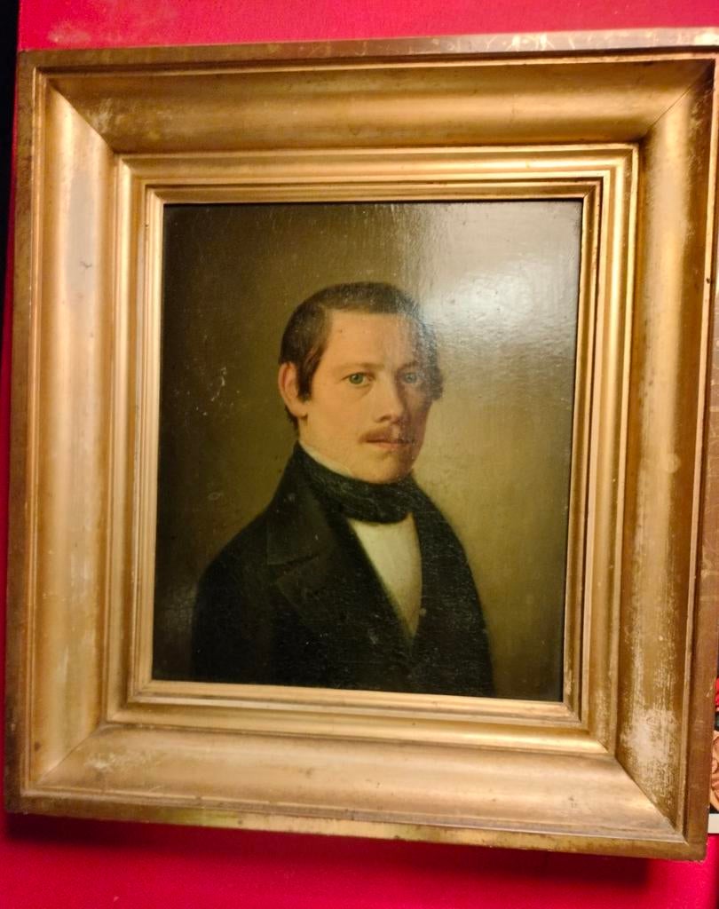 Antiek Portret Schilderij van een Man - Olieverf op Paneel, Ophalen