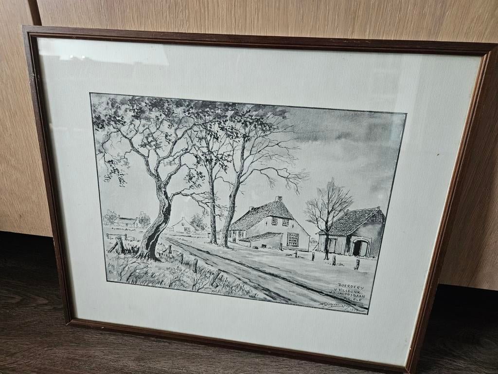 Schilderij/ets tekening Willy van Rooy 1979 Goirle, Ophalen of Verzenden