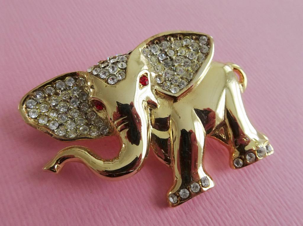 jwg XL Grote vintage 80s Olifant broche goud verguld strass, Verzenden, Overige materialen, Broche, Verguld