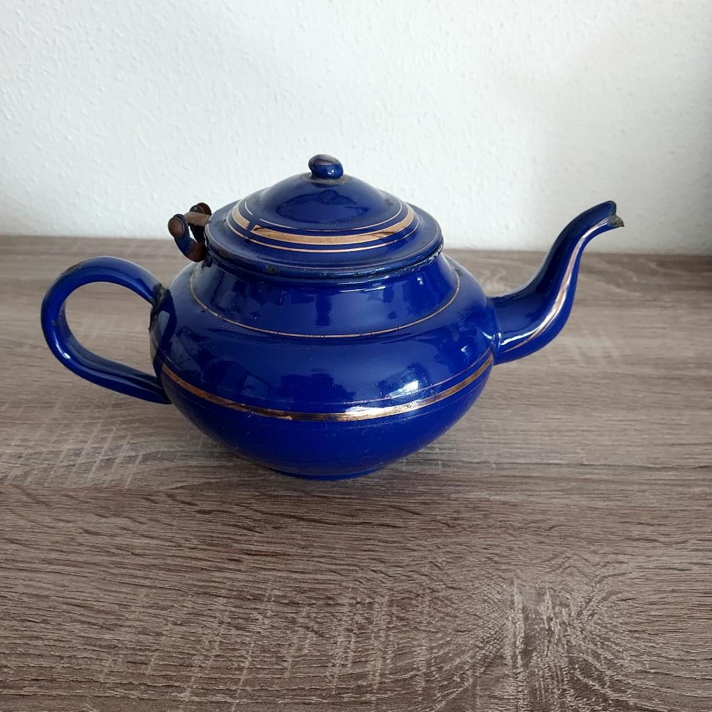 Emaille theepot koffiepot kobalt blauw, Ophalen of Verzenden