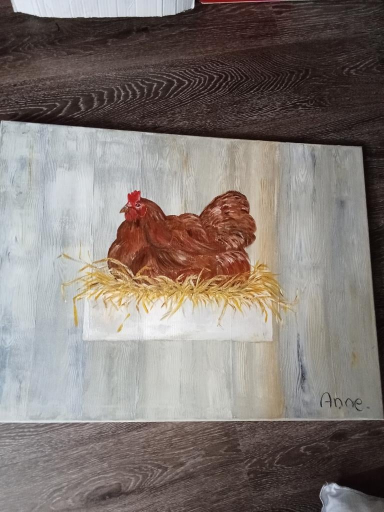 Leuk schilderij van een kip, Ophalen, Zo goed als nieuw, 50 tot 75 cm, Schilderij