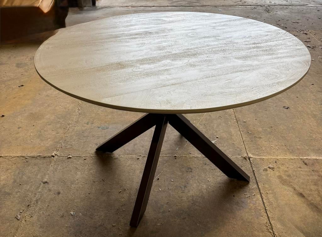 Ronde eettafel 130 cm – Madison Sand Bronzen spinpoot Nieuw, Ophalen, Nieuw, Rond, 100 tot 150 cm