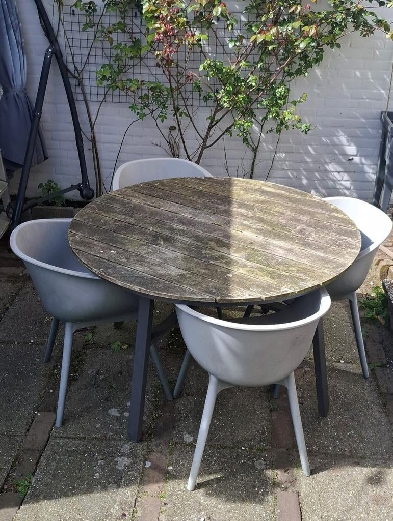 Tuintafel met 4 stoelen, Tuin en Terras, Ophalen, Gebruikt, Rond, Kunststof