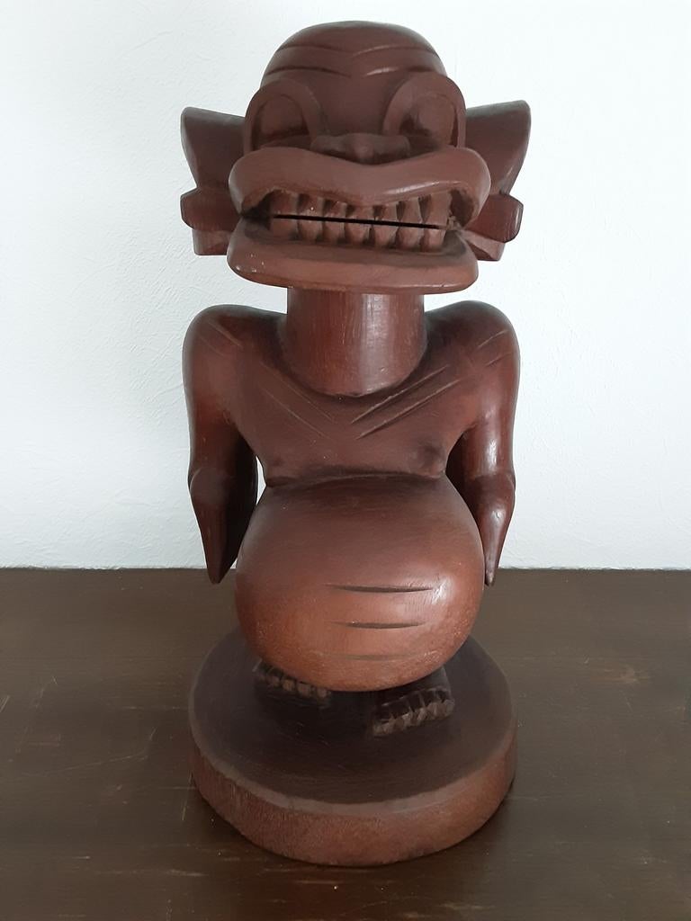 Houten Tiki beeld - Polynesische kunst., Antiek en Kunst, Kunst | Beelden en Houtsnijwerken, Ophalen of Verzenden