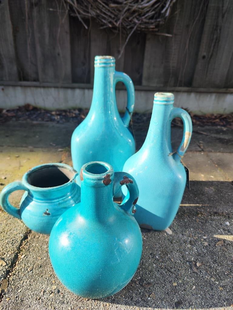 Set van 4 Brynxz aardewerk turquoise, Huis en Inrichting, Ophalen, Overige kleuren, Aardewerk of Porselein, Zo goed als nieuw