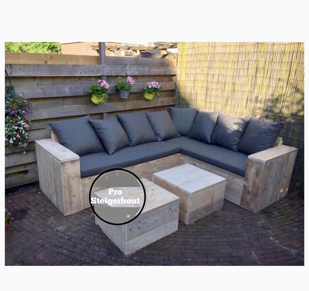 Steigerhout Loungeset Loungebank Hoekbank Tuinbank Tuinset, Tuin en Terras, Tuinsets en Loungesets, Steigerhout, Nieuw, Ophalen of Verzenden