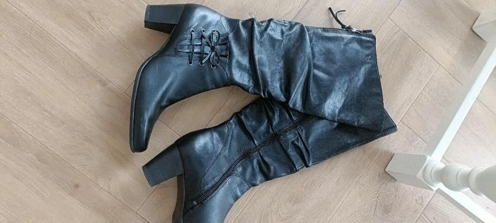 Zwarte leren laarzen wijde schacht mt 41, Hoge laarzen, Zwart, Ophalen of Verzenden, Zo goed als nieuw