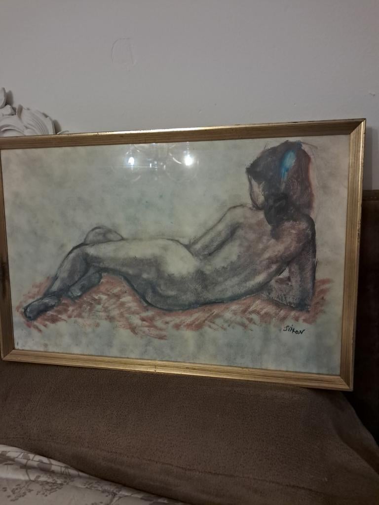 Vintage schilderij blote dame, Antiek en Kunst, Kunst | Schilderijen | Klassiek, Ophalen of Verzenden