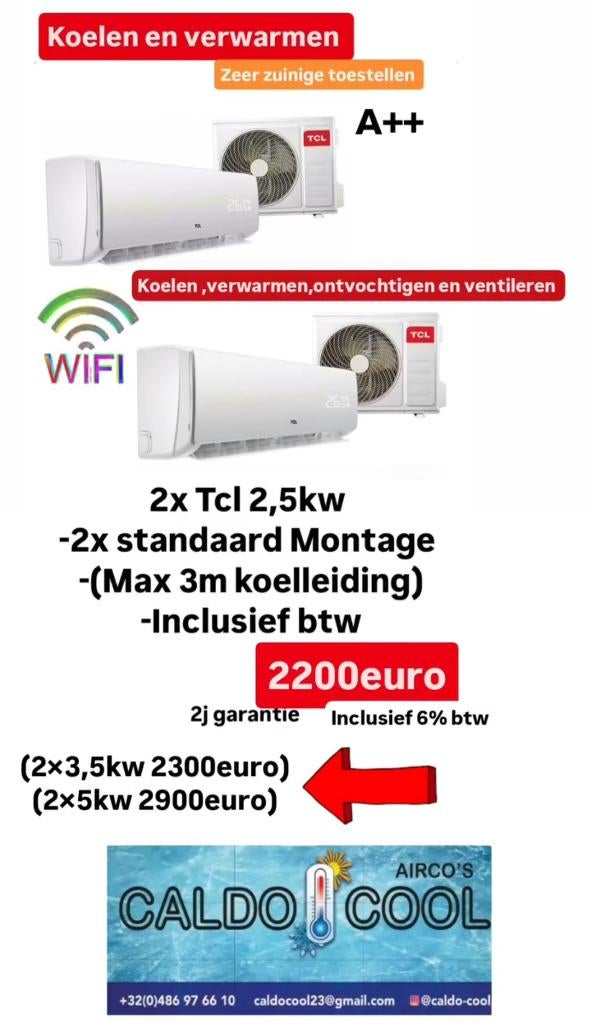 KOELEN, VERWARMEN MET MONTAGE NERGENS GOEDKOPER !!!!!, Ophalen, Koelen en Ontvochtigen, Timer, Nieuw