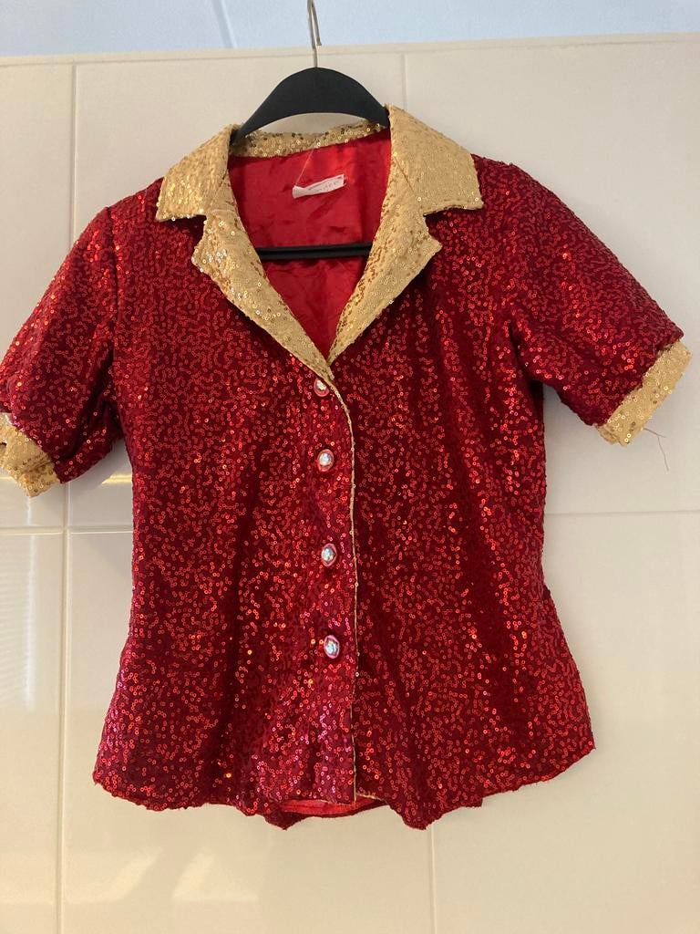 Glitter Blouse Maat M Elvis style vintage, Ophalen of Verzenden, Zo goed als nieuw, Maat 38/40 (M), Rood