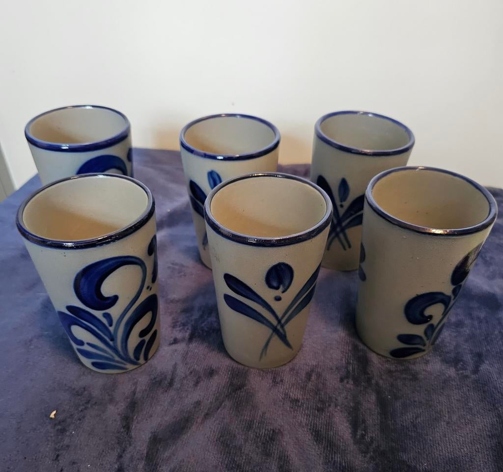 6 stuks vintage tumble bekers coba blauw met grijs, Ophalen of Verzenden, Overige stijlen, Kop(pen) en/of Schotel(s)