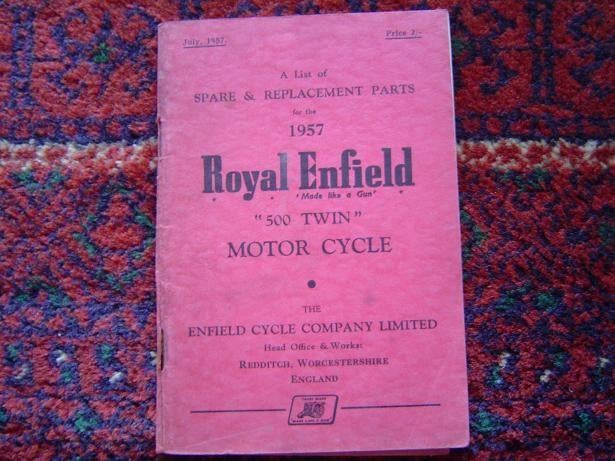 Royal Enfield 500cc twin 1957 motorcycle parts list, Motoren, Handleidingen en Instructieboekjes, Yamaha, Ophalen of Verzenden