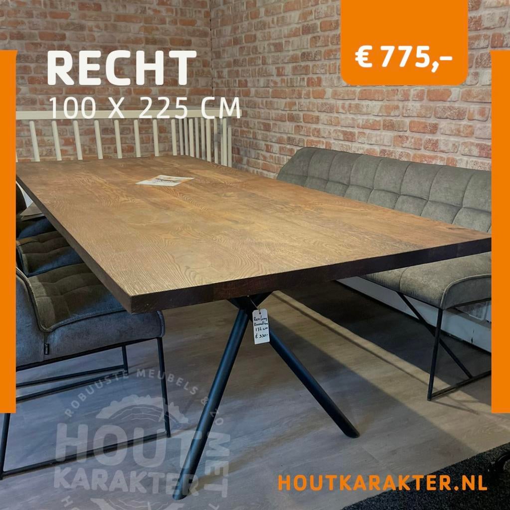 Massief eikentafel recht 100x225cm geborsteld en behandeld, Huis en Inrichting, Tafels | Eettafels, Nieuw, 200 cm of meer, Vijf personen of meer
