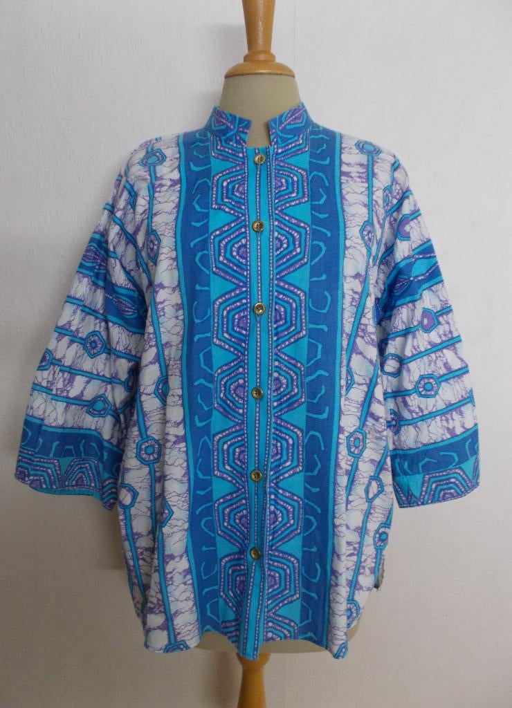 Prachtige batik print blouse van Scandinavische Maud! L/XL, Kleding | Dames, Verzenden, Zo goed als nieuw, Maat 42/44 (L), Blauw