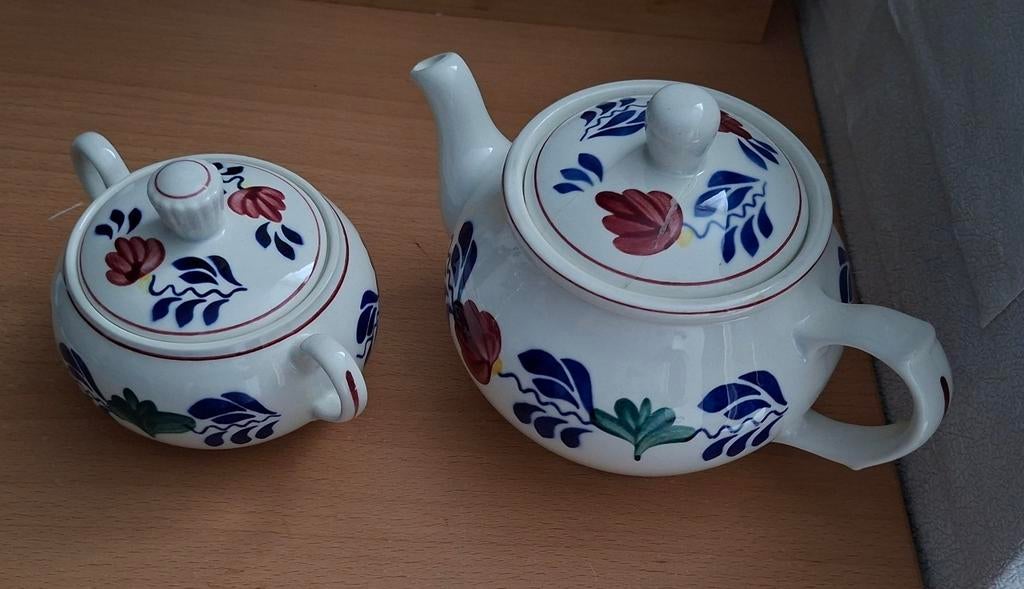 Boerenbont Suiker en theepot, Gebruikt, Overige typen, Ophalen of Verzenden, Aardewerk